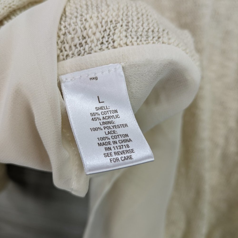 Roz & Ali Cream Crochet Knit Chiffon Trim Sweater - Picture 6 of 8